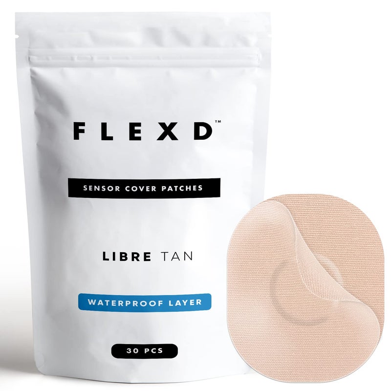 Flexd Freestyle Waterproof Sensor Covers for Libre 2 3 30 Pcs Libre 3 Sensor Covers CGM Adhesive Patches Without Adhesive in The Center Oval 2 Layers Tan